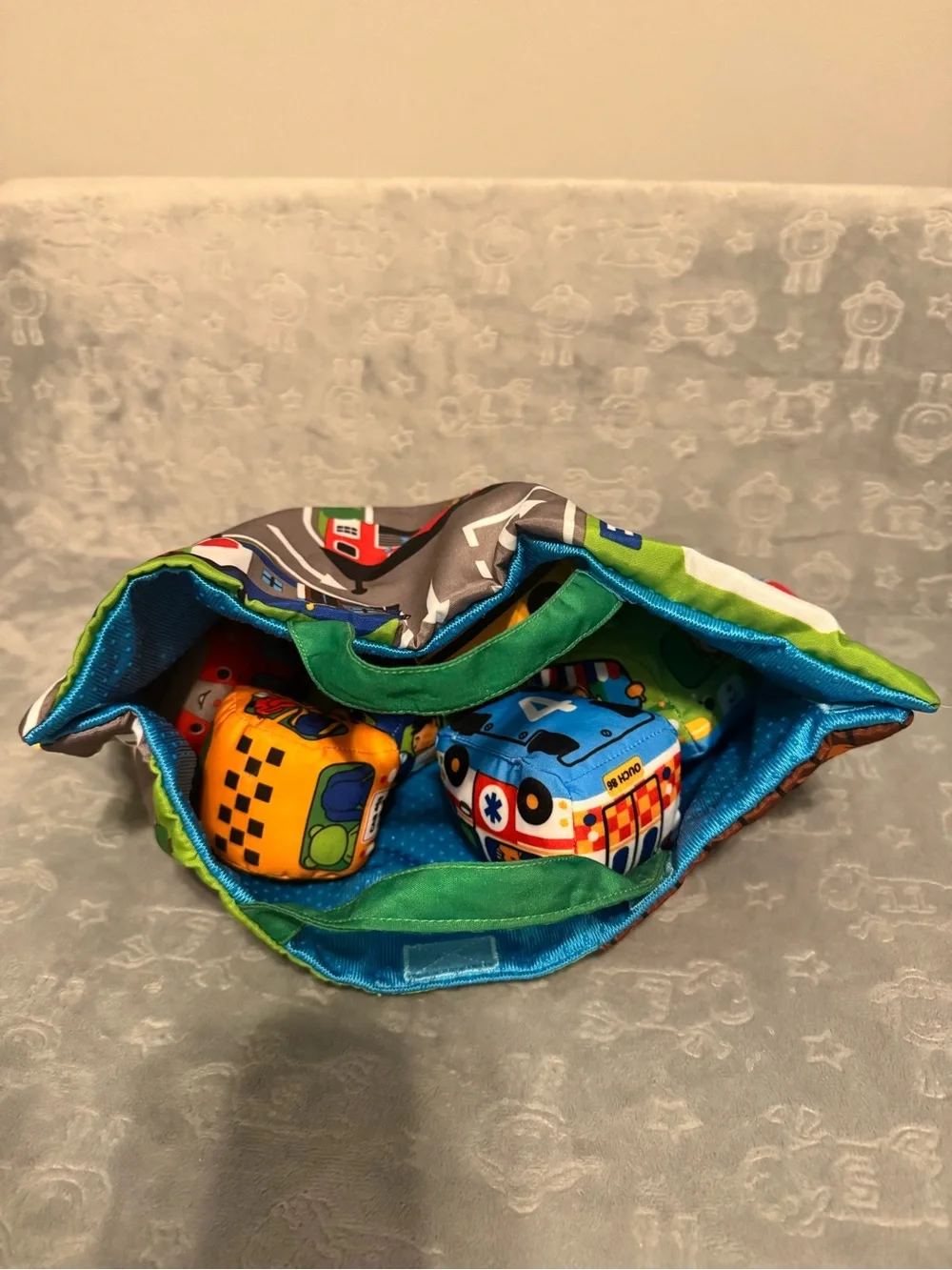 Melissa & Doug Gray and Green Road Play Mat with Plush Colorful Vehicles
